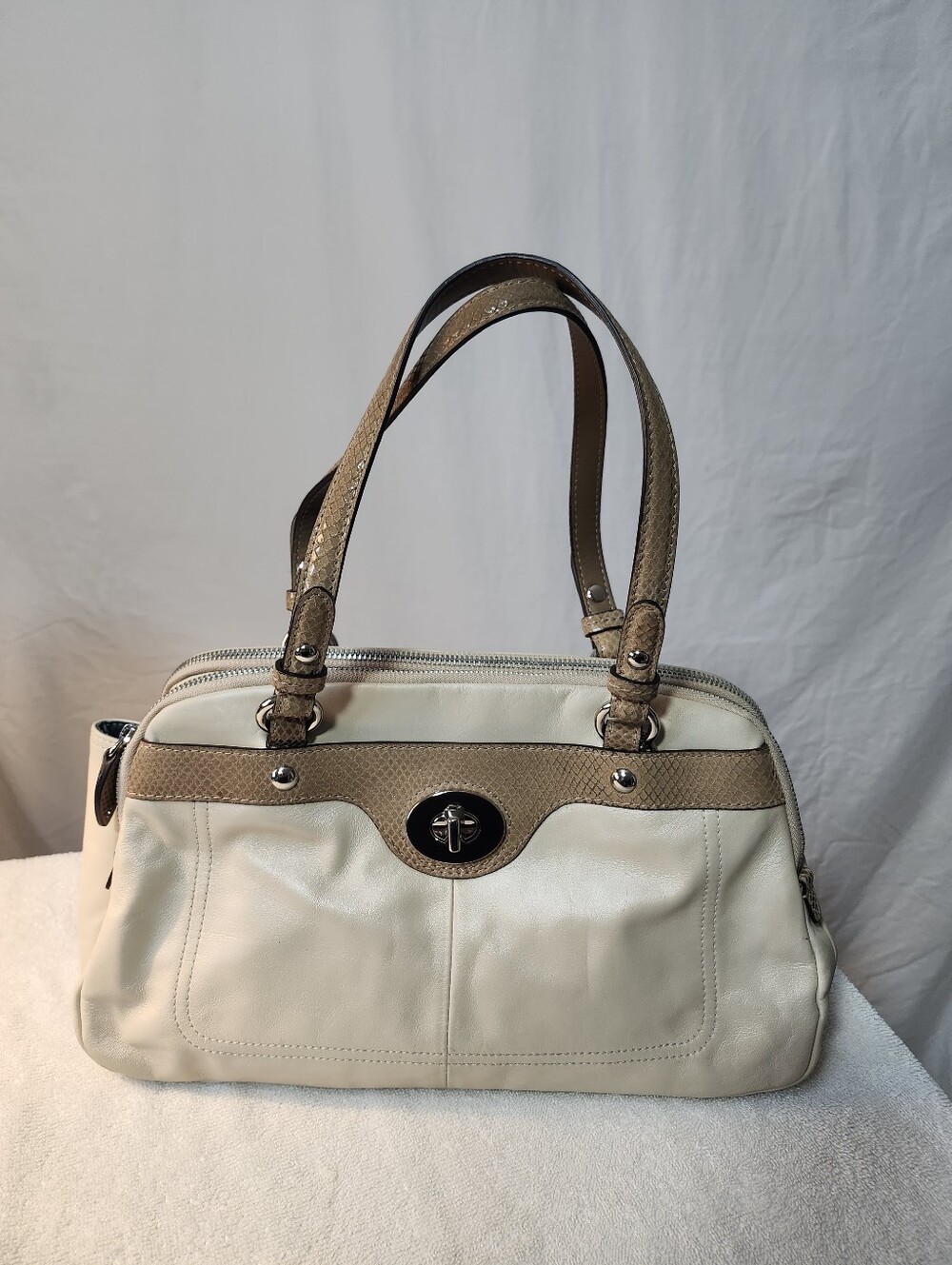 Coach Cream and Tan Penelope Leather Satchel/Shoulder Handbag